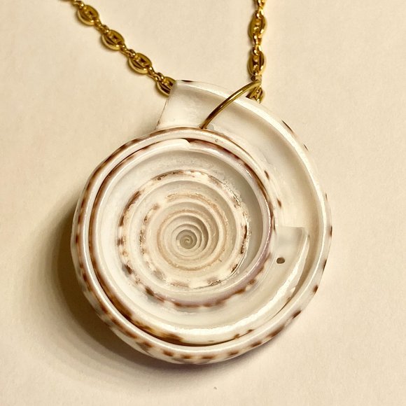 Natural Shell Shiva Nautilus Pendant Necklace Mermaid Statement Gold Plated 18" - Picture 4 of 9